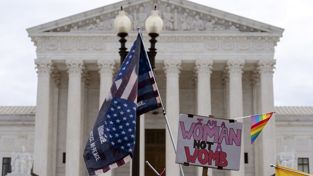 Abortion-rights activists protest outside of the U.S. Supreme Court.
