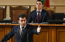 El primer ministro búlgaro Kiril Petkov durante el debate de la moción de censura, Sofia, Bulgaria  22/6/2022
