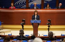 Η Πρόεδρος της Δημοκρατίας Κατερίνα Σακελλαροπούλου μιλάει στην Ολομέλεια της Κοινοβουλευτικής Συνέλευσης του Συμβουλίου της Ευρώπης, στο Στρασβούργο
