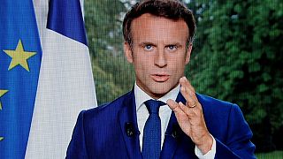 Emmanuel Macron a választás óta tartott első beszéde közben
