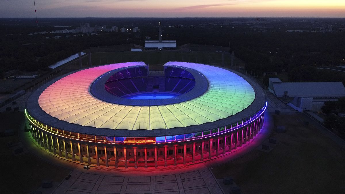 The Olympic Stadium in Berlin was illuminated in rainbow colours during UEFA Euro 2020 last summer. 