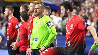 Csalódott veszprémi játékosok a férfi kézilabda Bajnokok Ligája kölni bronzmérkőzése után