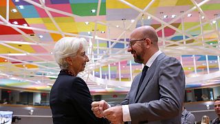 Christine Lagarde, President of the European Central Bank, and Charles Michel, President of the European Council, meet in Brussels for an EU Council summit on 24 June 2022.