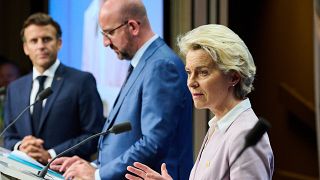 La présidente de la Commission européenne, Ursula von der Leyen, lors de la conférence de presse à l'issue du sommet