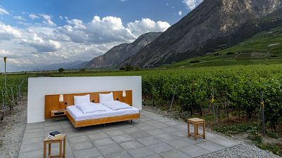 The Vineyard suite of the Null-Stern-Hotel (Zero-Star-Hotel), offering guests a choice between four open-air rooms.