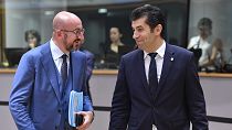European Council President Charles Michel and Bulgaria's Prime Minister Kiril Petkov in Brussels, 23 June 2022