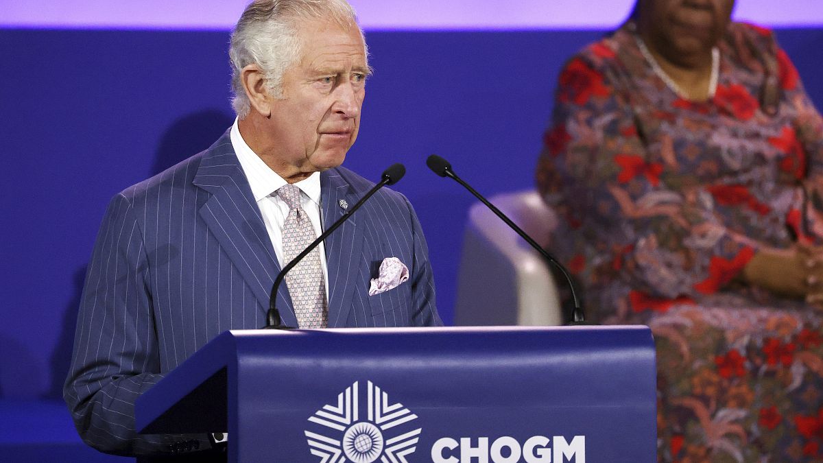 Prince Charles delivers his message during the opening ceremony of the Commonwealth Heads of Government Meeting.