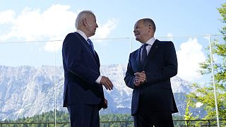 President Joe Biden and German Chancellor Olaf Scholz during a bilateral meeting at the G7 Summit in Elmau, 26 June 2022