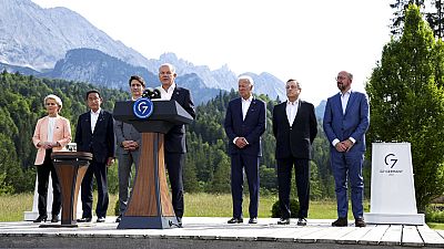 la prima giornata del G7 Vertice dei leader al castello bavarese di Schloss Elmau, vicino a Garmisch-Partenkirchen, in Germania, domenica 26 giugno 2022
