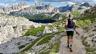 Un coureur sur le circuit du Lavaredo ultra-trail en Italie qui s'est déroulé du 23 au 26 juin 2022 en Italie.