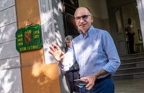 Former Italian prime minister Enrico Letta leaves a polling station in Rome.