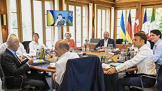 Les dirigeants du G7 et le président ukrainien Volodymyr Zelensky à Elmau