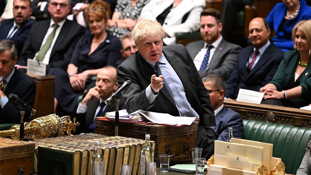 British Prime Minister Boris Johnson speaks during Prime Minister's Questions in the House of Commons, London, Wednesday, June 15, 2022.