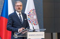 The official logo of the Czech presidency is "Europe as a task: rethink, rebuild, repower."