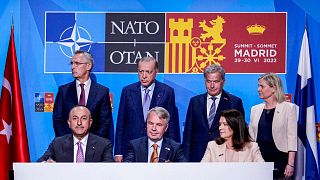 NATO Secretary, Turkish President, Finland's President, Sweden's Prime Minister, Turkish Foreign Minister, Finnish Foreign Minister