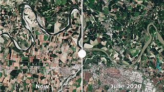 The River Po valley near Piacenza in June 2020 and two years later