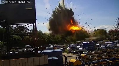 This is the moment one of the two missiles struck Kremenchuk, Ukraine, on Monday, June 27.