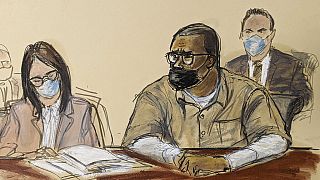 In this courtroom sketch, R. Kelly and his attorney Jennifer Bonjean, left, appear during his sentencing hearing in federal court, June 29, 2022, in New York.