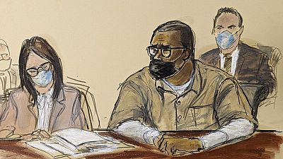 In this courtroom sketch, R. Kelly and his attorney Jennifer Bonjean, left, appear during his sentencing hearing in federal court, June 29, 2022, in New York.