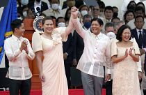 President Ferdinand Marcos Jr., centre right, and Vice President Sara Duterte, daughter of ex-president Rodrigo Duterte, at the inauguration ceremony in Manila, June 30, 2022.