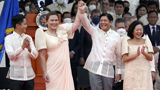 President Ferdinand Marcos Jr., centre right, and Vice President Sara Duterte, daughter of ex-president Rodrigo Duterte, at the inauguration ceremony in Manila, June 30, 2022.