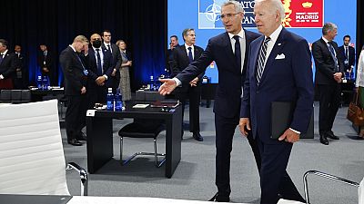 Jens Stoltenberg et Joe Biden lors du sommet de l'OTAN, à Madrid, le 30 juin 2022