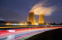 Steam rises from the cooling towers of the Grohnde nuclear power plant in Germany, in December 2021. 