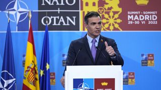 Pedro Sánchez durante su discurso de clausura de la cumbre de la OTAN
