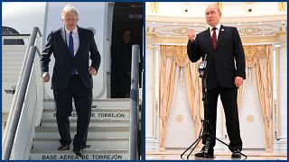 Boris Johnson Madridba érkezésekor, Vlagyimir Putyin türkmenisztáni sajtótájékoztatóján