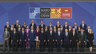 This is the photo from the 2022 Madrid NATO Summit where Pedro Sanchez can be seen standing in the front