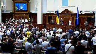 La presidenta de la CE, Ursula von der Leyen se dirige al Parlamento de Ucrania, Kiev, 1/6/2022