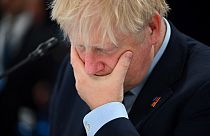 Johnson gestures ahead of a meeting of The North Atlantic Council during the NATO summit at the Ifema congress centre in Madrid, on June 30, 2022.
