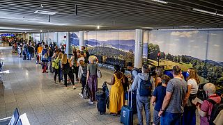 Security check at the international airport in Frankfurt, Germany, July 2, 2022.