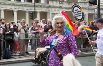 LGBTQ community take part in a pride march in London