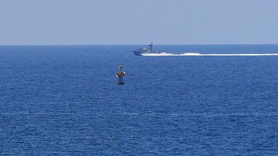 FILE - An Israeli Navy vessel patrols in the Mediterranean Sea