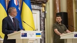 Владимир Зеленский и Энтони Альбанезе в Киеве, 3 июля 2022 г.