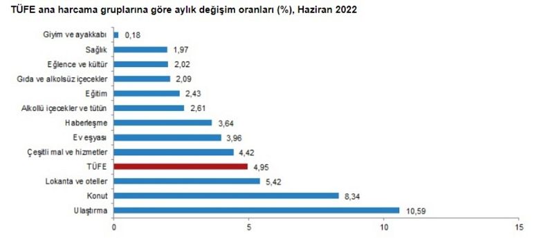 TÜFE ana harcama gruplarına göre aylık değişim oranları (yüzde), Haziran 2022