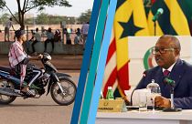 A g. : dans la banlieue de Bamako, le 01/05/2022 - A dr. le président de la Guinée-Bissau lors du sommet de la Cédéao à Accra (Ghana), le 03/07/2022