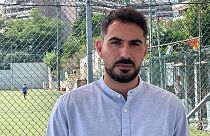 Davide Capello, 37, former professional footballer and survived at the Morandi motorway bridge tragedy, poses at the Ruffinengo stadium in Savona, on July 1, 2022.