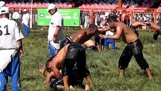 Oiled up fighters clash in 661st Turkish wrestling championship