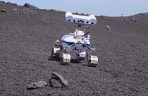 Image shows a lunar rover that experts from the European Space Agency are trialling on the slopes of Mount Etna.