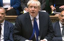 Le Premier ministre britannique Boris Johnson s'exprimant lors la séance hebdomadaire de questions à la Chambre des communes, à Londres, mercredi 6 juillet 2022.