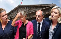 De g. à dr. : Mathilde Panot, Elisabeth Borne, Olivier Marleix, Marine Le Pen - Paris, le 06/07/2022