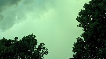 A view of a green sky before a storm in Sioux Falls, South Dakota, U.S., July 5, 2022
