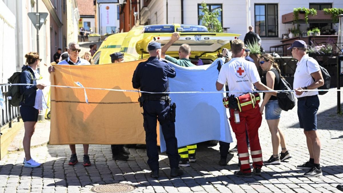 Police and rescue services attended to the female victim after the stabbing incident in Visby.