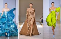 Creations from (left to right) Hobeika, Elie Saab and George Chakra at Haute Couture Paris 2022