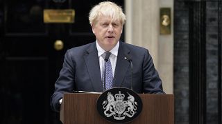 Boris Johnson en el momento de su renuncia