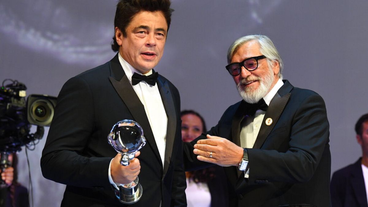 Benicio del Toro receives the award for Karlovy Vary International Film Festival, July 9, 2022.