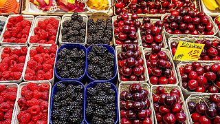 Venda de fruta num mercado na Alemanha