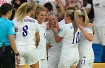 England players celebrate their victory over Norway